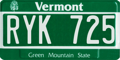 VT license plate RYK725
