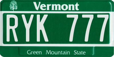 VT license plate RYK777