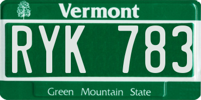 VT license plate RYK783