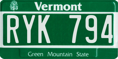 VT license plate RYK794