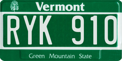 VT license plate RYK910