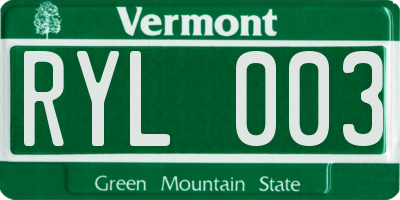 VT license plate RYL003