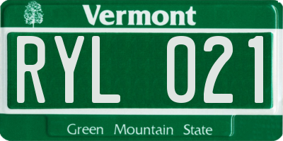 VT license plate RYL021