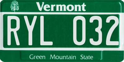 VT license plate RYL032