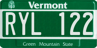 VT license plate RYL122