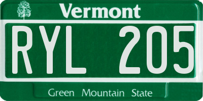 VT license plate RYL205