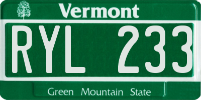 VT license plate RYL233