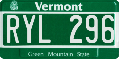 VT license plate RYL296