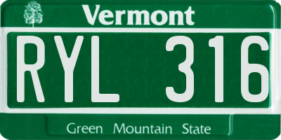 VT license plate RYL316