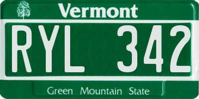 VT license plate RYL342