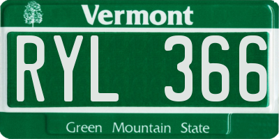 VT license plate RYL366