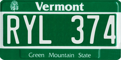 VT license plate RYL374
