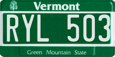 VT license plate RYL503