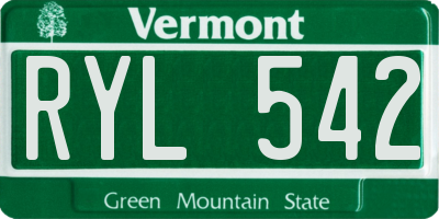 VT license plate RYL542