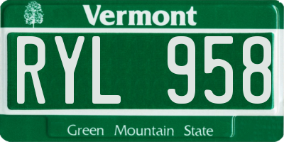 VT license plate RYL958