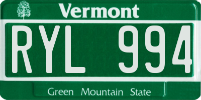 VT license plate RYL994