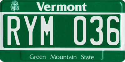 VT license plate RYM036