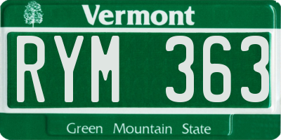 VT license plate RYM363