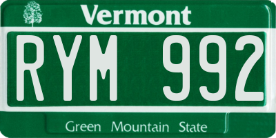 VT license plate RYM992