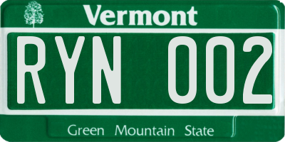 VT license plate RYN002