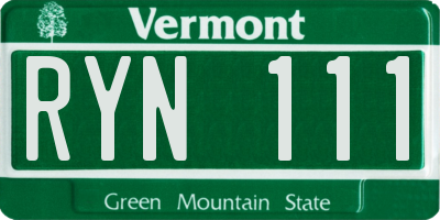 VT license plate RYN111