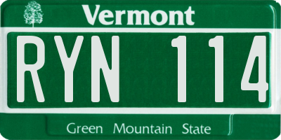 VT license plate RYN114