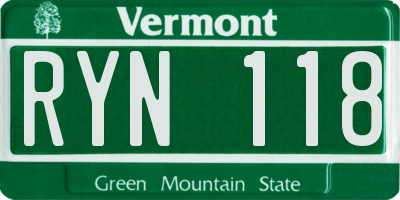 VT license plate RYN118