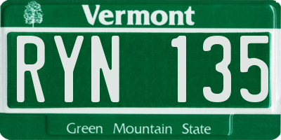 VT license plate RYN135