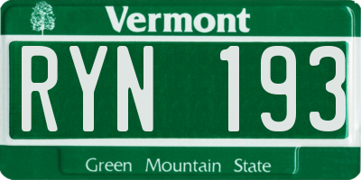 VT license plate RYN193