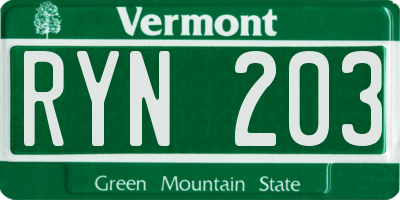 VT license plate RYN203
