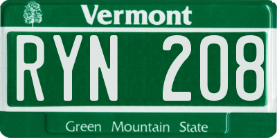 VT license plate RYN208
