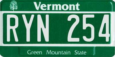VT license plate RYN254