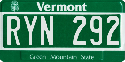 VT license plate RYN292