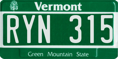 VT license plate RYN315