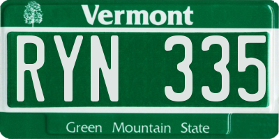 VT license plate RYN335