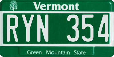 VT license plate RYN354