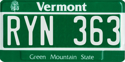 VT license plate RYN363