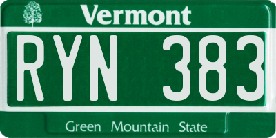 VT license plate RYN383