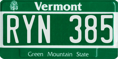 VT license plate RYN385