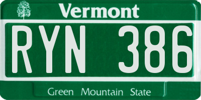 VT license plate RYN386