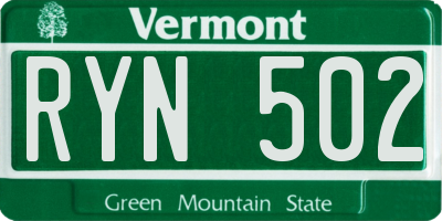 VT license plate RYN502