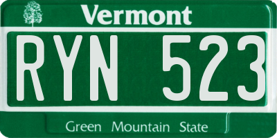 VT license plate RYN523
