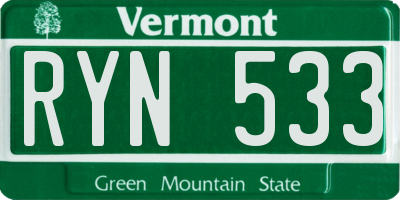 VT license plate RYN533