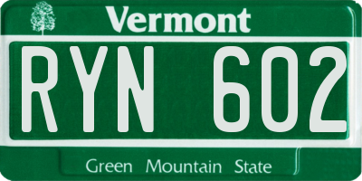 VT license plate RYN602