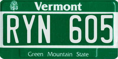 VT license plate RYN605