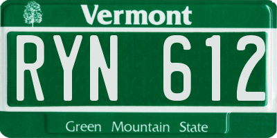VT license plate RYN612