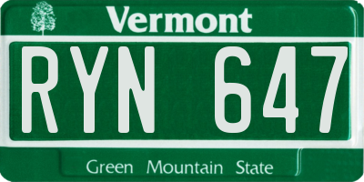 VT license plate RYN647