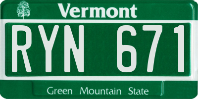 VT license plate RYN671