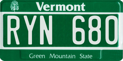 VT license plate RYN680