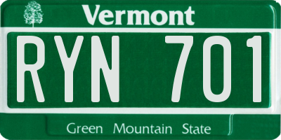 VT license plate RYN701